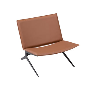 English Elm Modern Saddle Leather Accent Chair Curved Back Matte Iron Legs Compact Seating Brown W2085P399093