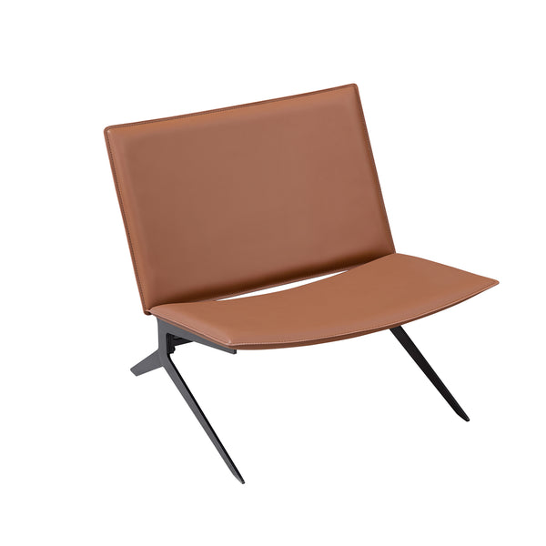 English Elm Modern Saddle Leather Accent Chair Curved Back Matte Iron Legs Compact Seating Brown W2085P399093