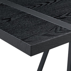 English Elm Black Faux Wood Grain Rectangular Dining Set with Shell Pattern Upholstered Chairs Black W1151S04368