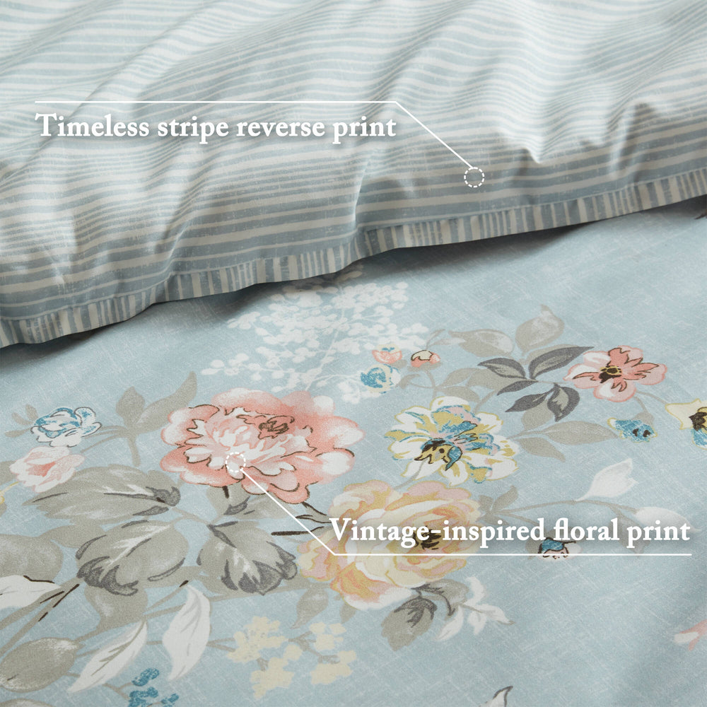 English Elm 7-piece King Bedding Set Soft Watercolor Floral Reversible Comforter for a Relaxing Retreat B035P408247