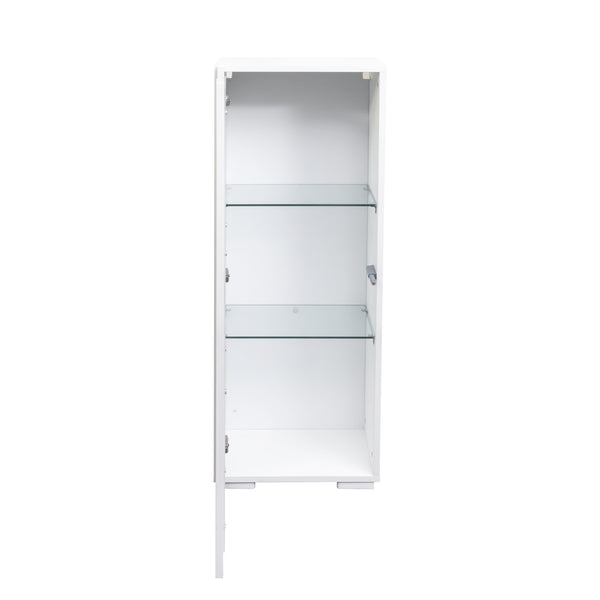 English Elm Storage Cabinet with Aluminum LED Strip Light and Glass Shelves Wall or Floor Mount Space-Saver W331P251042