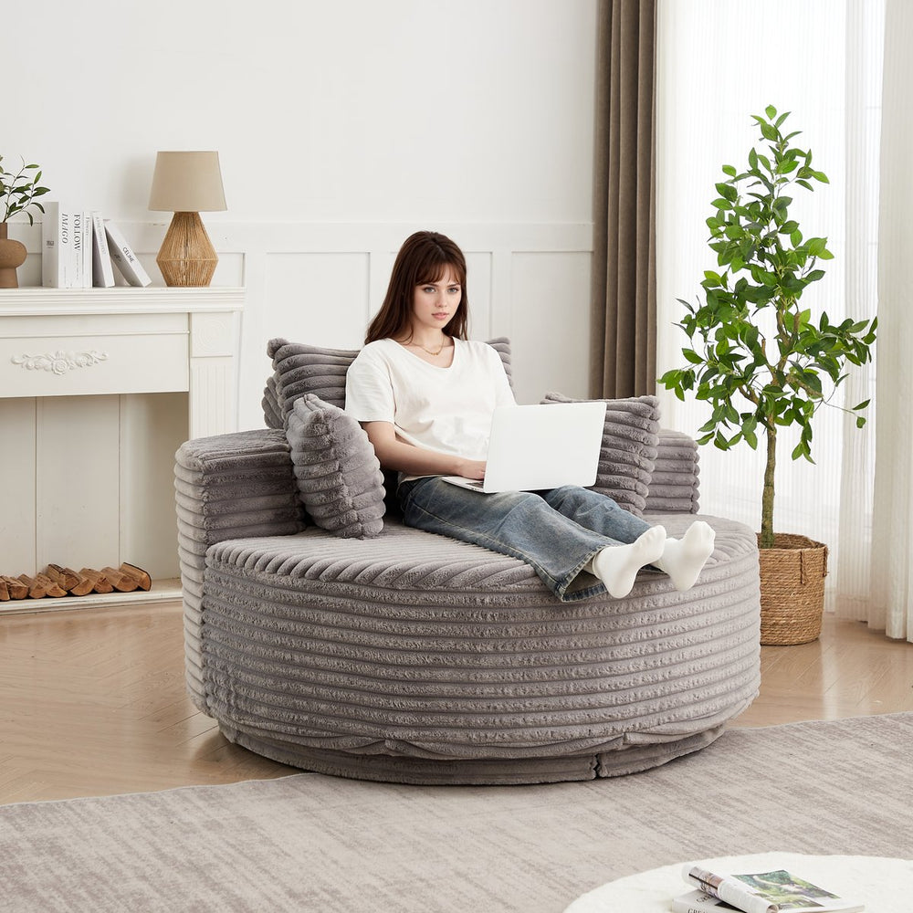 English Elm 55''l 55'l Chenille Swivel Lounge Chair Plush Foam Fill 360 Rotation Modern Living Room W834S00610