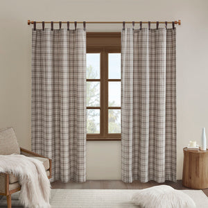 Madison Park Anaheim Casual Plaid Faux Leather Tab Top Curtain Panel with Fleece Lining MP40-6765 Brown