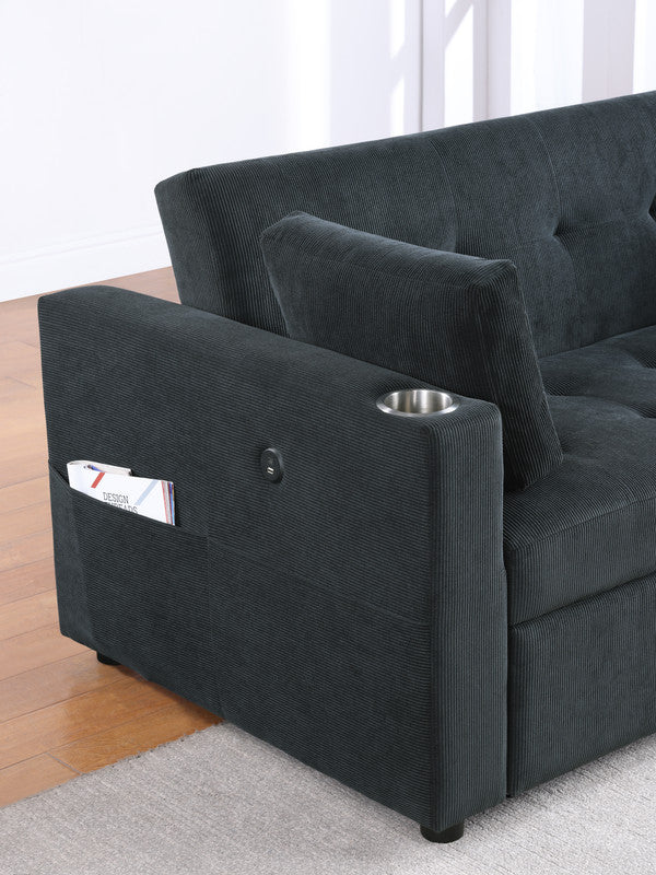 English Elm Laurelle Tufted Corduroy Sleeper Loveseat with Usb Charging and Storage Arms B2749P413230