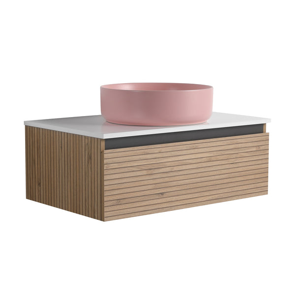 English Elm 30'' 30 Inch Floating Bathroom Vanity with Ceramic Vessel Sink and Soft Close Drawer W999S00361
