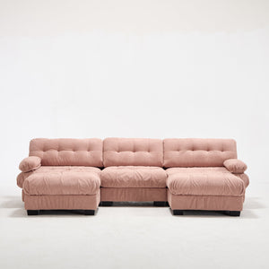 English Elm U Shaped Modular Cloud Sectional Deep Seat Flannelette Sofa with Rounded Bolster Armrests Pink W2120S00040