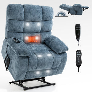 English Elm Lift Recliner Chair Dual Motor Chenille Upholstered with Heat Massage for Living Room W3224P293251