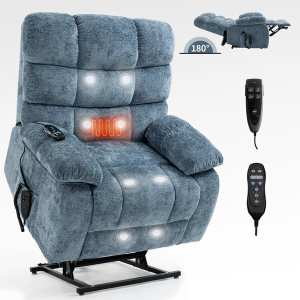 English Elm Lift Recliner Chair Dual Motor Chenille Upholstered with Heat Massage for Living Room W3224P293251