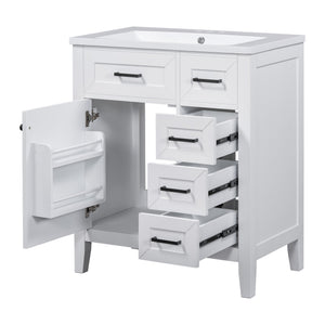 English Elm 30" Modern Bathroom Vanity with Sink Combo — Solid Rubberwood & MDF, 3 Drawers, Freestanding Contemporary Design White N725P246482K