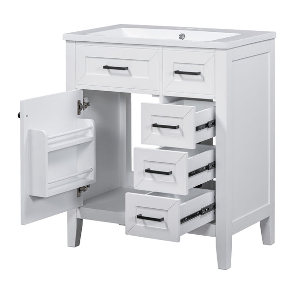 English Elm 30" Modern Bathroom Vanity with Sink Combo — Solid Rubberwood & MDF, 3 Drawers, Freestanding Contemporary Design White N725P246482K