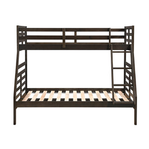 English Elm Twin Twin-over-Twin Bunk Bed with Guard Rails and Integrated Ladder, Oak-Veneer Durable Frame, Space-Saving Design Dark Brown 58.5 L x 34.5 W x 7 H B011S01852