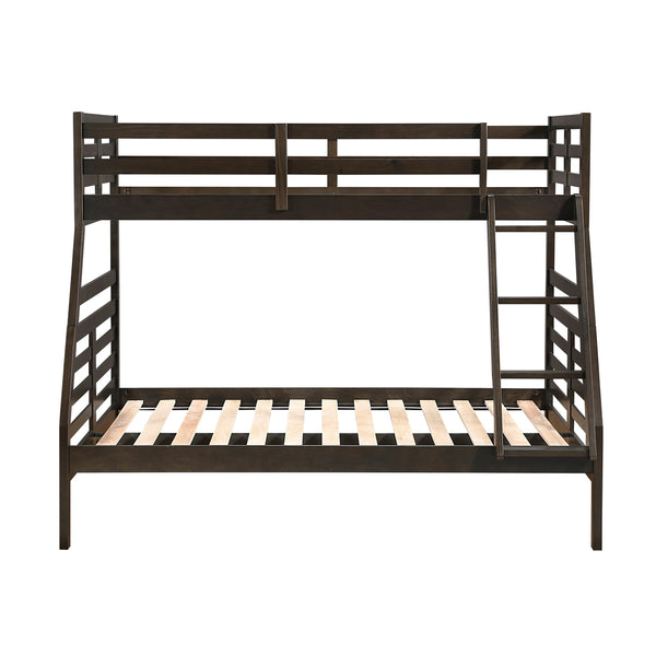 English Elm Twin Twin-over-Twin Bunk Bed with Guard Rails and Integrated Ladder, Oak-Veneer Durable Frame, Space-Saving Design Dark Brown 58.5 L x 34.5 W x 7 H B011S01852