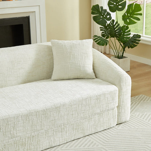 English Elm 87-inch Curved Chenille Convertible Sofa Recliner Bed with Pull-out Base for Living Room Beige W3505P452804