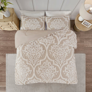 English Elm 3 Piece Tufted Cotton Chenille Damask Comforter Set Full/Queen - Shabby Chic Oeko-Tex Soft Durable taupe 24.02 L x 19.29 W x 11.81 H B03597174