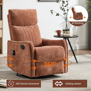 English Elm Blue Fabric Swivel Rocker Recliner with Massage Heat Nodes for Living Room Comfort Orange W1803P321821