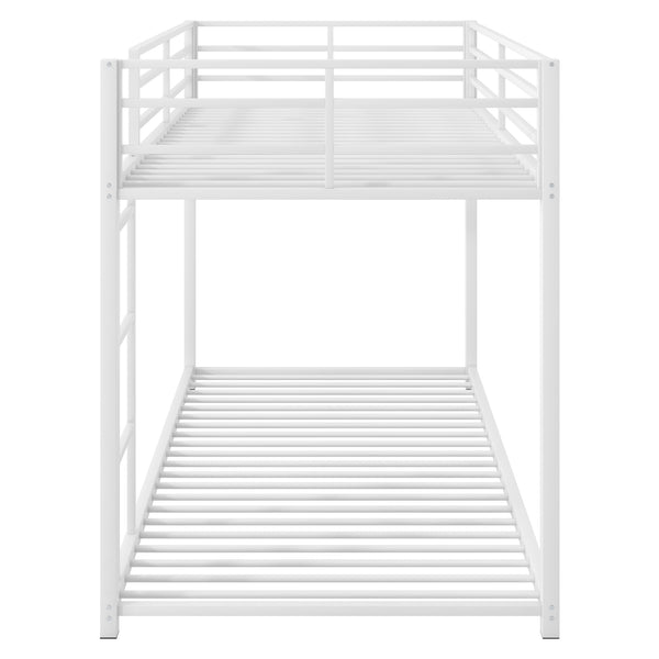 English Elm Twin Over Twin Metal Bunk Bed Low Profile with Full Guardrail Ladder Quiet Steel Frame Sturdy Support White MF285535AAK