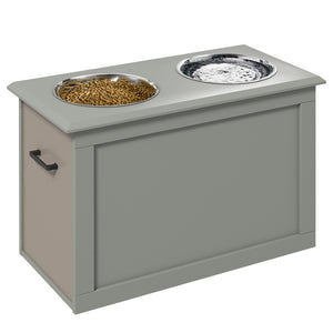English Elm Pawhut Raised Pet Feeding Station With Storage & Stainless Steel Bowls For Large Dogs, Gray Design W2225P217615-GIGA