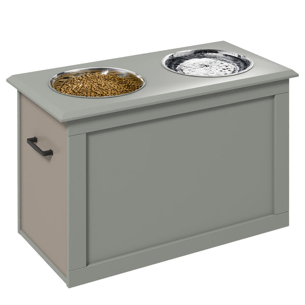 English Elm Pawhut Raised Pet Feeding Station With Storage & Stainless Steel Bowls For Large Dogs, Gray Design W2225P217615-GIGA