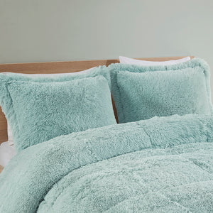 JLA Home Intelligent Design - Shaggy Plush Faux Fur Comforter Mini Set for Cozy Layering, High-Pile Texture, Soft Warmth Aqua ID10-2044
