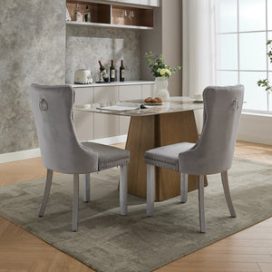 English Elm A&a Furniture Nikki Velvet Wingback Dining Chair Set with Nailhead Trim Solid Wood W1143P179490