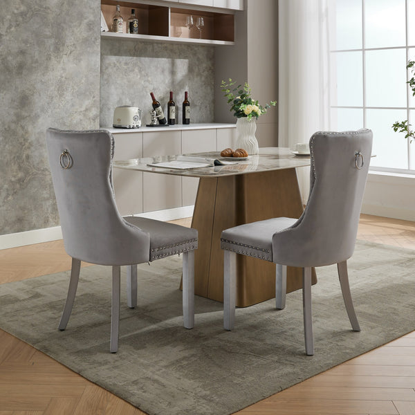 English Elm A&a Furniture Nikki Velvet Wingback Dining Chair Set with Nailhead Trim Solid Wood W1143P179490