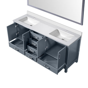 English Elm Dark Grey Double Bath Vanity Set With White Quartz Top, Ample Storage & Elegant 28 In. Mirror B2731S00706
