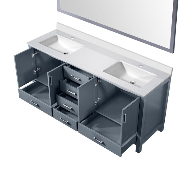 English Elm Dark Grey Double Bath Vanity Set With White Quartz Top, Ample Storage & Elegant 28 In. Mirror B2731S00706