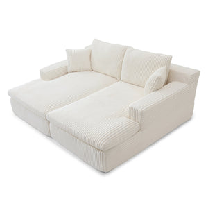 English Elm 87" Oversized Sectional Double Lounge Chaise Cloud Plush Sofa Bed No Assembly Modular Corduroy Comfortable Relaxing Sleeper for Indoor Spaces Beige W1117S00256