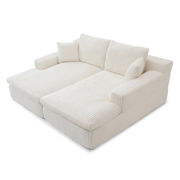 English Elm 87" Oversized Sectional Double Lounge Chaise Cloud Plush Sofa Bed No Assembly Modular Corduroy Comfortable Relaxing Sleeper for Indoor Spaces Beige W1117S00256