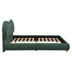 English Elm Queen Chenille Upholstered Curved Headboard Platform Bed with Oak Legs Solid Wood Slats W1716P428274