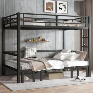 English Elm Queen Metal Bunk Bed - Versatile Queen-Over-Queen With Pull-Out Lower Section & Safety Rails, Black W1580S00208-GIGA