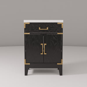 English Elm Black Oak Single Bath Vanity 24" W | Modern Acrylic Top & Soft-Close Storage For Small Spaces B2731P260893