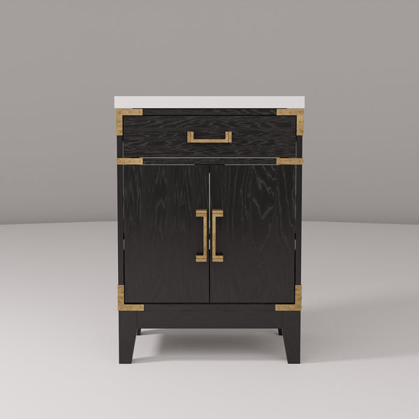 English Elm Black Oak Single Bath Vanity 24" W | Modern Acrylic Top & Soft-Close Storage For Small Spaces B2731P260893