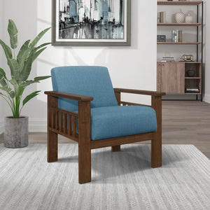 English Elm Blue Helena Accent Chair Walnut Finish Solid Wood Vertical Slat Arms Storage Padded Blue Fabric Upholstery Durable Comfort B011P256308