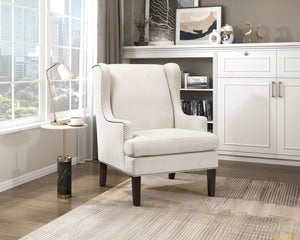 English Elm 1Pc Stylish Beige Accent Chair With Foam Cushion, Nailhead Trim - Perfect For Living Rooms & More! B011P287703