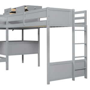 English Elm Twin L-shaped Bunk Bed Pine Wood Corner Design with Desk Drawers and Usb Charging Gray N820S00079E
