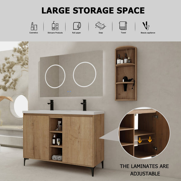 English Elm 48" Freestanding modern bathroom vanity with integrated white resin sink, soft-close doors, durable plywood finish Imitative Oak W999S00345
