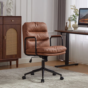 English Elm Office Mid Back Desk Chair with Double Sponge Cushion, Ergonomic Recline 40° and Wide Stable Base Brown W1143P373975