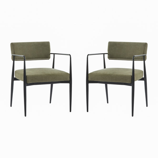 English Elm Christopher Knight Home® - Nora Mid-Century Dining Arm Chair with Foam-Padded High Back, Textured Fabric & Sturdy Metal Legs Black,Olive Green 30.7 L x 25.2 W x 19.7 H N776P272040G