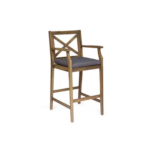 English Elm Christopher Knight Home® - PERLA Acacia Wood Outdoor Barstool Set of 2 with Water-Resistant Cushions, Cross-Back Farmhouse Charm Grey 63748.00GGRY