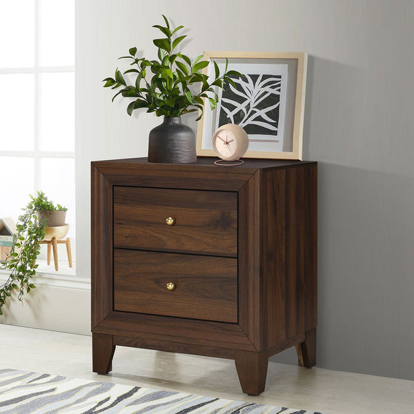 English Elm Anza Walnut Two-Drawer Nightstand with Laminate Finish, Spacious Top & Smooth Storage for Bedroom Elegance B062P375556