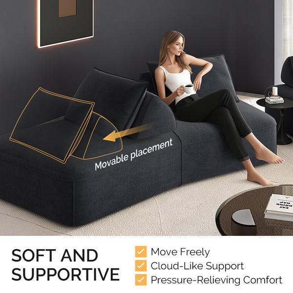English Elm 139" Modern Oversized Modular Sectional Sofa Set - Fluffy Chenille Upholstery, Deep Seats, Removable Backrests, Plush Pillows, No Assembly Required DARK GREY W3219S00002