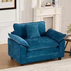 English Elm Cloud Sofa Single Seat - Modular Chenille Lounge Chair with Double-Layer Cushion, Ergonomic Support and Easy Assembly Blue W1143S00032