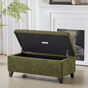 English Elm Christopher Knight Home® - Storage Ottoman Boucle Fabric Flip-Top with Birch Wood Legs, 250 lb Capacity, Compact Stylish Organizer Dark Brown,Green N779P291641G