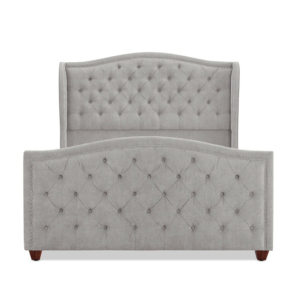English Elm Jennifer Taylor Home - Marcella Upholstered Shelter Headboard Bed Set - Queen Size In Elegant Silver Grey Polyester Finish B2719P238216