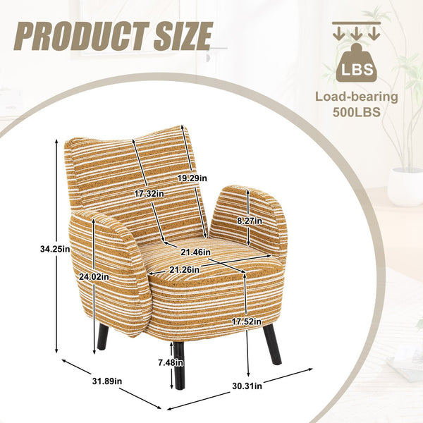 English Elm Modern Bouclé Armchair with High-Density Foam, Side Pocket & Solid Wood Legs for Cozy Reading Spots Mustard yellow W395P376568