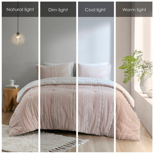 English Elm 3 Piece INK+IVY Kara Cotton Jacquard Comforter Set King/Cal King Blush Ivory OEKO-TEX 250gsm B03596419