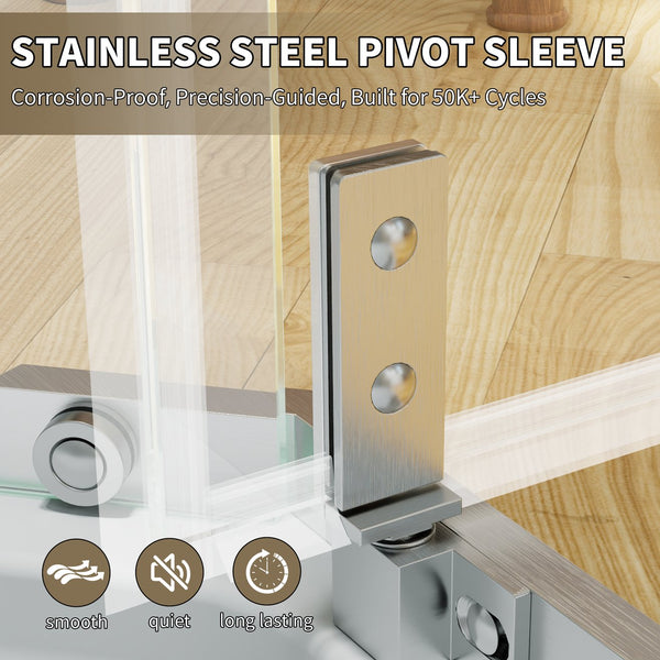 English Elm Corner Frameless Neo-angle Pivot Shower Enclosure with Tempered Glass and Sleek Hardware Brushed Nickel W637P348806