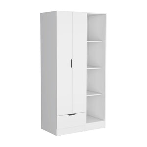 English Elm Memphis Wardrobe Armoire with Double Doors, Built-In Rod, Four Shelves & Spacious Lower Drawer White 40 L x 23 W x 3 H B200S00285