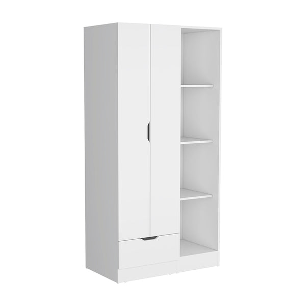 English Elm Memphis Wardrobe Armoire with Double Doors, Built-In Rod, Four Shelves & Spacious Lower Drawer White 40 L x 23 W x 3 H B200S00285